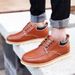 Men's Casual Business Korean Style Versatile Genuine Leather Hidden Wedge Round Toe Lace-Up Low-Top Shoes_vogvips.com