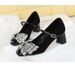 Coarse Heel Suede, Light Mouth Square Head Shining Rhinestone Buckle With Mary Jane Single Shoes Women_vogvips.com