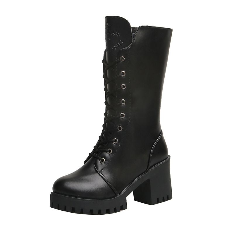 2019 Autumn Winter New Martin British Style Thick Heel Platform Mid-Calf Short Size 35-41 Stylish Motorcycle Boots For_vogvips.com