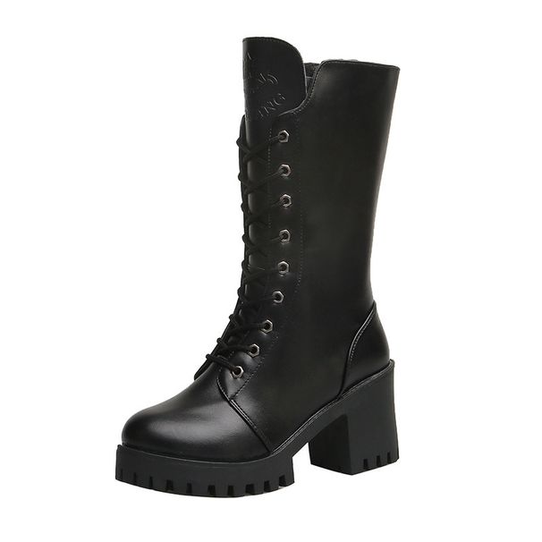 2019 Autumn Winter New Martin British Style Thick Heel Platform Mid-Calf Short Size 35-41 Stylish Motorcycle Boots For_vogvips.com