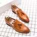 Euro Step Autumn New Casual Leather For Men, British Style Slip-On Brogue Carved Trendy Shoes, Korean Version With Internal Height_vogvips.com