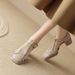 Women's Roman In Soft Leather, French Style, New Summer 2025 Model, Hollow-out Design, Chunky Heel, Closed Toe, Vintage_vogvips.com