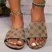 Plus Size Women's Floral Print Flat Slippers Round Toe Low Heel Khaki Strappy Slip-On Shoes_vogvips.com