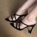 Spring And Summer French Sexy Royal Sister Rhinestone Open-toed With Sandals Pointed Heels High Heels Slippers Female Brown_vogvips.com