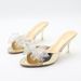 Elegant Bow Sandals For Women - Mid Heel Summer Slide Shoes With Rhinestones, Square Toe & Comfortable Rubber Sole_vogvips.com