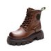 2023 Winter New British Retro Handmade Genuine Leather Women's Top Layer Cowhide Mid Heel Thick Sole Side Zipper Martin_vogvips.com