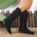 Vintage Western Cowgirl Boots For Women - Pointed Toe Chunky Heel Fashion Boots - Suede High Shaft Side Zipper Boots - Black/Brown/Green - Sizes 36-43_vogvips.com