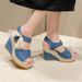 New Long Ter Woen's Sandals With Slope Heel Lace Fish Mouth Feale Velcro One Line Buckle And Elastic Cake Thick_vogvips.com