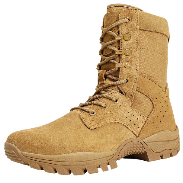 European Warm Series New High-Top Brown Combat Outdoor Men's Sand Color Side Zipper Waterproof Tactical Cowhide Puncture-Resistant Training_vogvips.com
