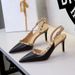 Women's Stiletto Heel Pumps Style High Heels For Women Featuring A Panamanian Pattern Pointed Toe Low Cut Design Studded Rivet Embellishment Single Buckle Strap And Openwork Stiletto Heel_vogvips.com
