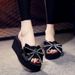 Shanjiao 6cm Thick Sole Women's Beach One-Word Slippers Summer Fashion Outdoor Cute Bowknot Sandals_vogvips.com