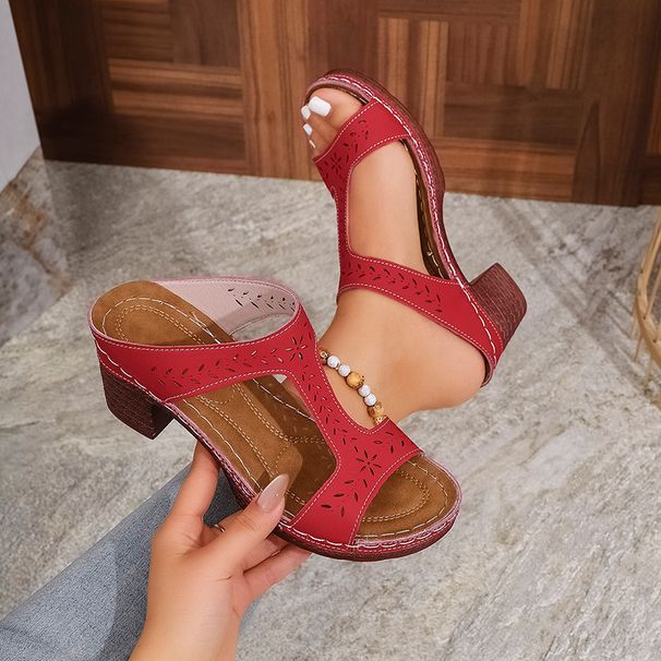 2026 Summer Foreign Trade European And American High-Heeled Slippers New Style Large Size Hollow Chunky Heel Open-Toe_vogvips.com