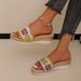 Women's Shoes Wedge Heel Ethnic Style Thick Bottom Fish Mouth Sandals For Women Summer Color Large Size Rope Beach Shoes_vogvips.com