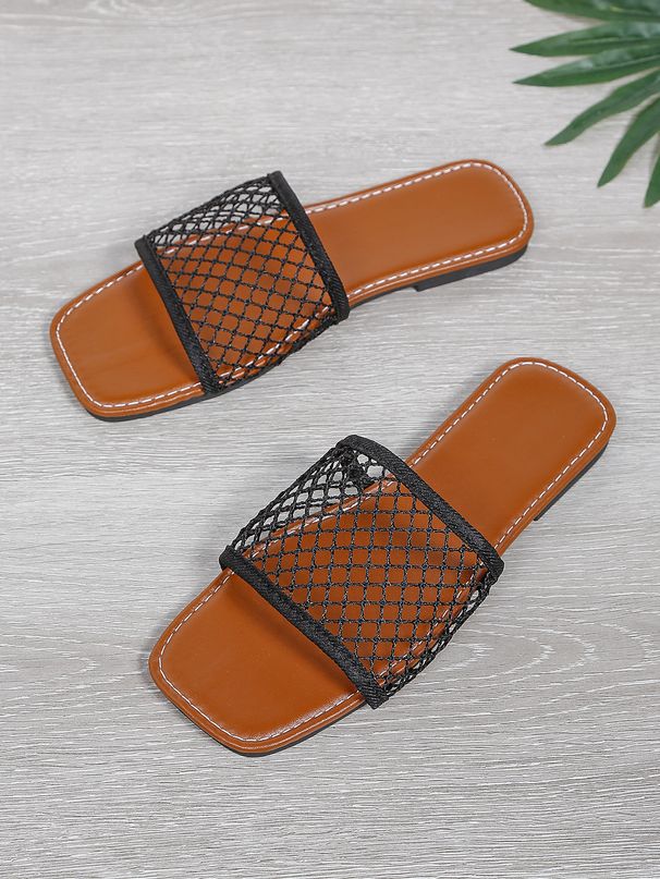 Women’s Shoes Large Size Women's Shoes Summer New Fashion One Line Square Head Mesh Flat Heel Sandals For Women_vogvips.com
