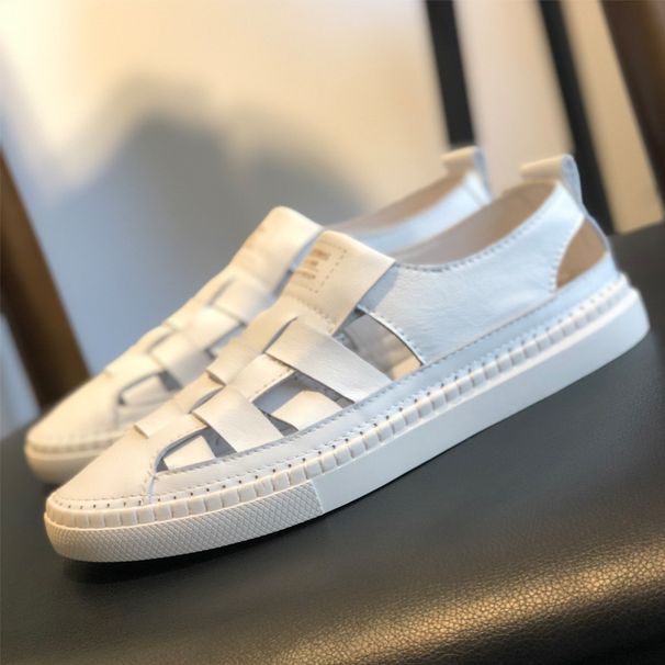 Trendy brand cowhide sandals 2024 summer leather men's outerwear roman shoes breathable trendy casual hollow beach shoes_vogvips.com