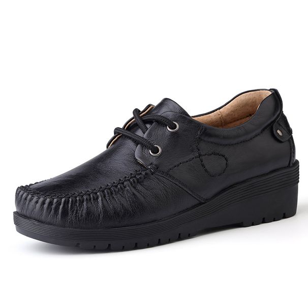 Women's Shoes Soft-soled Casual Shoes Lace-up Women's Single Shoes Mom Lady Shoes Loafers Leather Shoes_vogvips.com