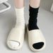 Postpartum Socks, Men's And Women's Medium Length Pure Cotton Socks, Summer Thin Style Ins Trend Black And White Solid Color Stacked Socks_vogvips.com