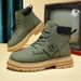 Men's Extra Wide Size 46-48 Work Boots - Vintage British Style High Top Leather Ankle Boots With Waterproof PU Upper & Rubber Sole_vogvips.com