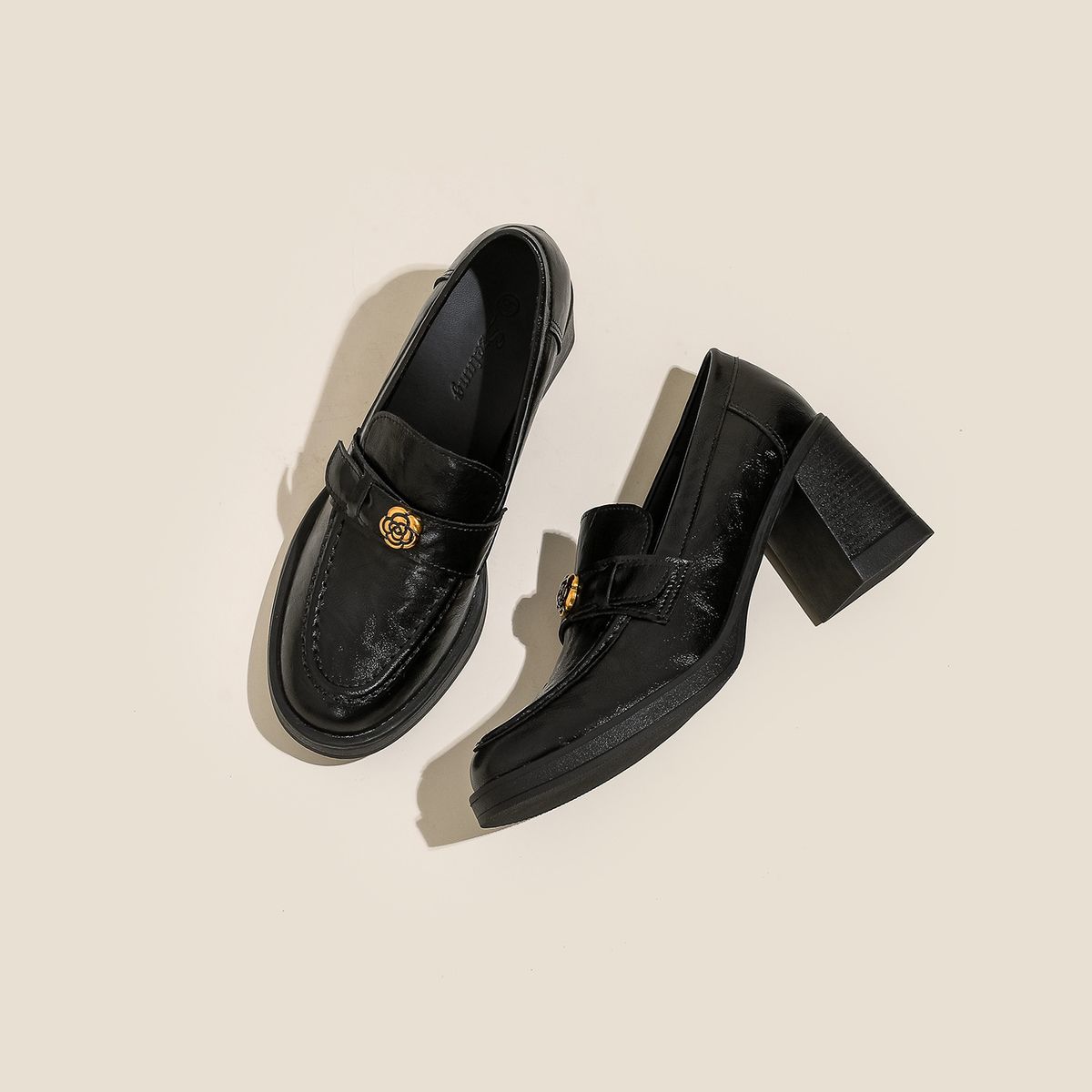 Cowhide Loafers Women's Thick Heel Platform Lazy Small Leather Shoes One Pedal High Heel Single Shoes_vogvips.com