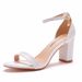 Women’s Shoes 7cm thick heel shallow mouth one strap sandals round head square root thick heel sandals white bridal wedding sandals women_vogvips.com