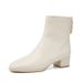 Short Boots Women, Square Toe, Chunky Heel, 2024 New Autumn And Winter Mid-Heel, French Style, White Slim Boots,_vogvips.com