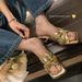French Style Bow High Heeled Mules Chunky Heel Sandals Square Toe Women's Shoes Fashionable Summer Style_vogvips.com