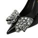 3391-H21 European And American Style Stiletto Stone Pattern Patent Leather Shallow Pointed Toe Rhinestone Bowknot Single_vogvips.com