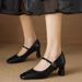wangjia Wangjia Sheepskin French Retro Black High Heels Spring Single Strap Commuting Work Chunky Heel Mary Jane_vogvips.com