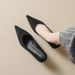 Suede Pointed Single Shoes Women's Stiletto Black Commuter Work Shoes Cat Heel Shallow High Heels_vogvips.com