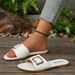 Women's Fashionable Slippers Round Toe Flat Sandals Classic Versatile Solid Color Metallic Decoration_vogvips.com