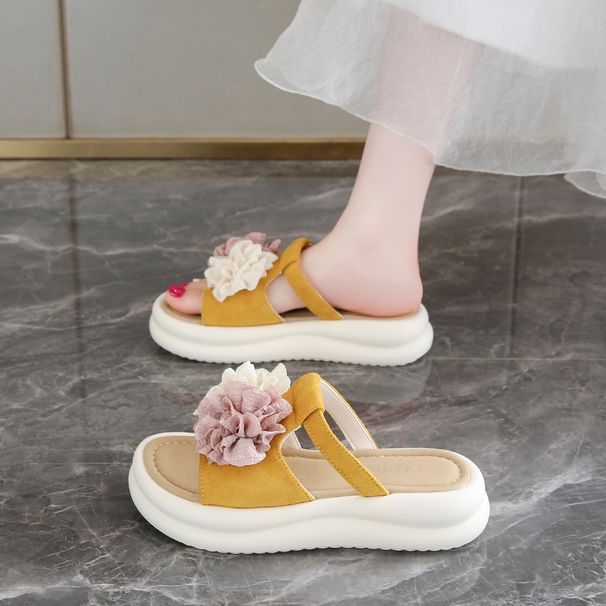 Summer Versatile Fashion Plant Flower Women's Shoes Sandals One-word Slippers Beach Cool Slippers_vogvips.com