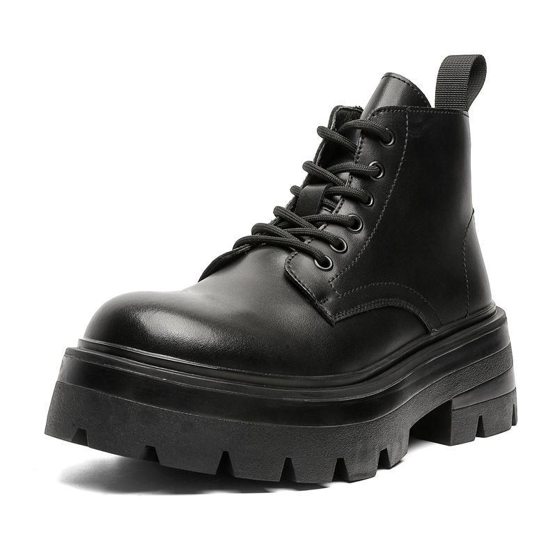 Men's Shoes Casual Big Head Leather Boots Thick Sole Inner Height Increase High Top Leather Shoes Martin Boots_vogvips.com