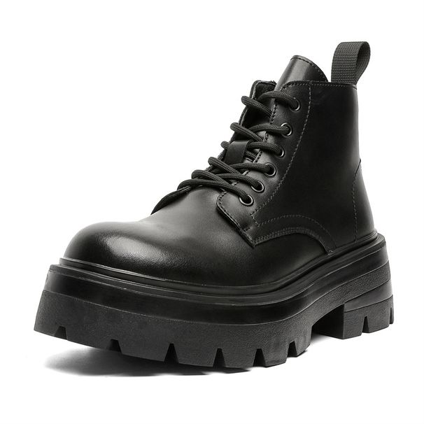 Men's Shoes Casual Big Head Leather Boots Thick Sole Inner Height Increase High Top Leather Shoes Martin Boots_vogvips.com