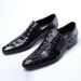 Crocodile Pattern Pointed Toe Men British Style Cowhide Elastic Mouth Slip-On Trendy Men's Business Casual Leather Shoes_vogvips.com