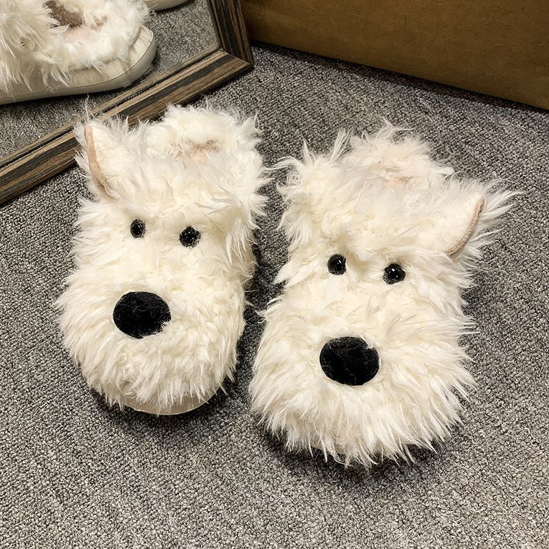 Cute And Fluffy Puppy Style For Women, Winter Indoor Home Thick Sole Non-Slip Furry Plush Warm Cotton Slippers_vogvips.com