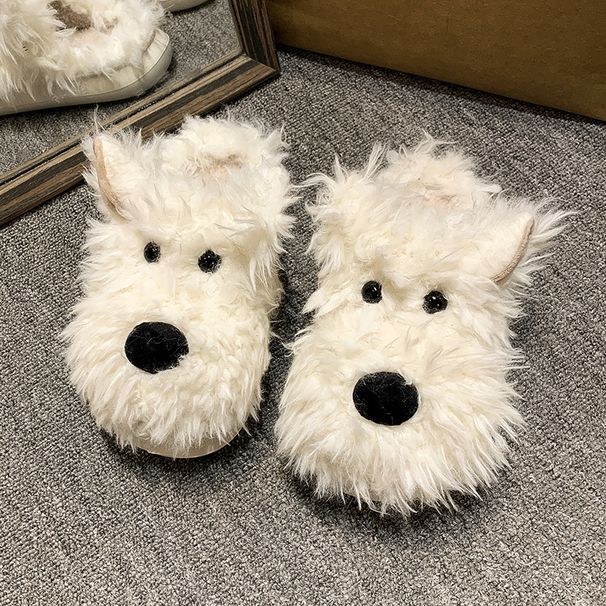 Cute And Fluffy Puppy Style For Women, Winter Indoor Home Thick Sole Non-Slip Furry Plush Warm Cotton Slippers_vogvips.com