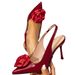 Women's Shoes Wine Red High Heel Sandals Women's Stiletto Fashion Party Pointed Shoes Red Rose Flower High Heel Sandals_vogvips.com