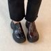 Women's Shoes Retro Platform Loafers, British Style, Deep Cut Slip On Round Toe Leather Shoes._vogvips.com