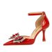 8323-H17 Korean Version Banquet Women's Shoes, High Heels, Shallow Mouth, Pointed Toe, Patent Leather, Hollow Rhinestone_vogvips.com