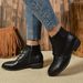 New Plus Size Black Martin Thick Heel, Lace Up Small Leather Shoes, High Heels, Trendy Short Boots, Women's Autumn_vogvips.com