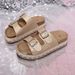 Platform Rhinestone Flip Flops, New Style, Cork Double Buckle Beach Sandals, Women's Style, Size 43_vogvips.com