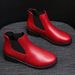 Plus Size For Women 2025 Spring And Autumn New Red Martin Round Toe Chunky Mid Heel Elastic Short Boots_vogvips.com