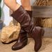Women's Plus Size Pleated High Boots British Style Chunky Heel Retro Slip-On PU Suede Mid Heel Long Boots For Autumn_vogvips.com