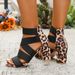 2025 Summer European And American Leopard Print High-Heeled For Women, New Large Size Cross-Border Elastic Strap Chunky_vogvips.com
