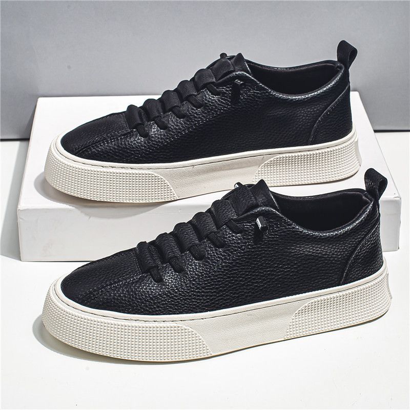 Spring Summer New Sports Casual Flat Men's Autumn Slip-On Work Leather White Trendy Shoes_vogvips.com