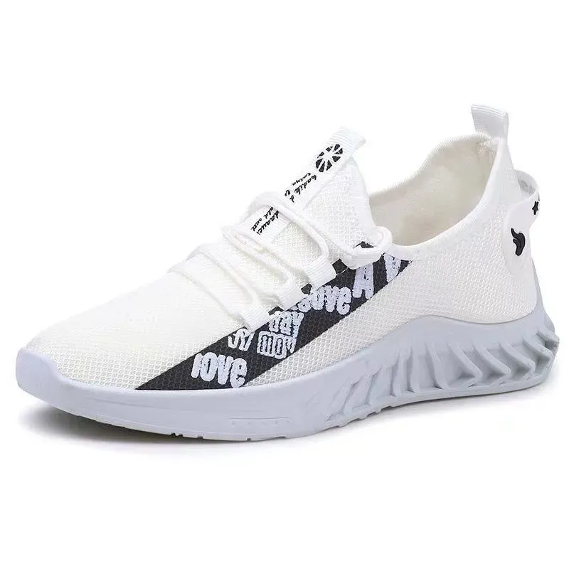 Men Sneakers Low-Top Letter Print Trainers Black White Lightweight Tennis Travel Walk Sport Shoes_vogvips.com