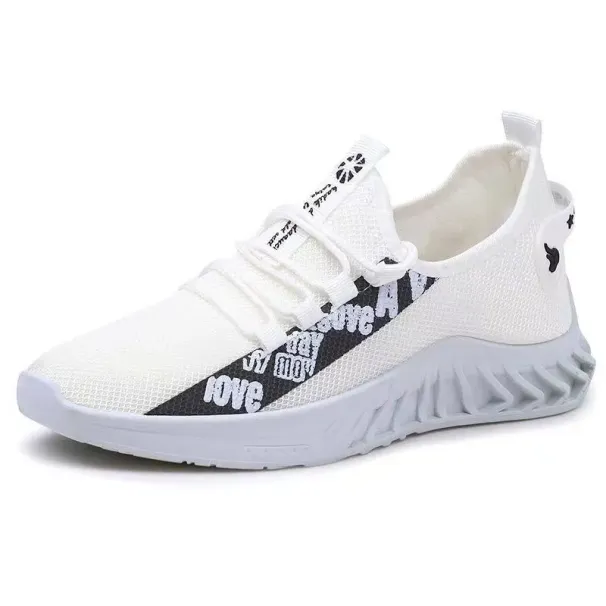 Men Sneakers Low-Top Letter Print Trainers Black White Lightweight Tennis Travel Walk Sport Shoes_vogvips.com