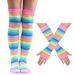 Rainbow Socks High Socks Cotton Knee Socks Women's Colorful Striped Gloves Party Props Set_vogvips.com