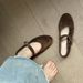 Cowhide Version Version Of Round Toe Mary Jane Shoes, Brushed Cowhide Shallow Mouth Flat Shoes, Red Single Shoes For Women_vogvips.com