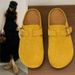 Retro Suede Buckle Mules For Women - Chic Round Toe Flat Clogs For Effortless Daily Style And Comfort_vogvips.com